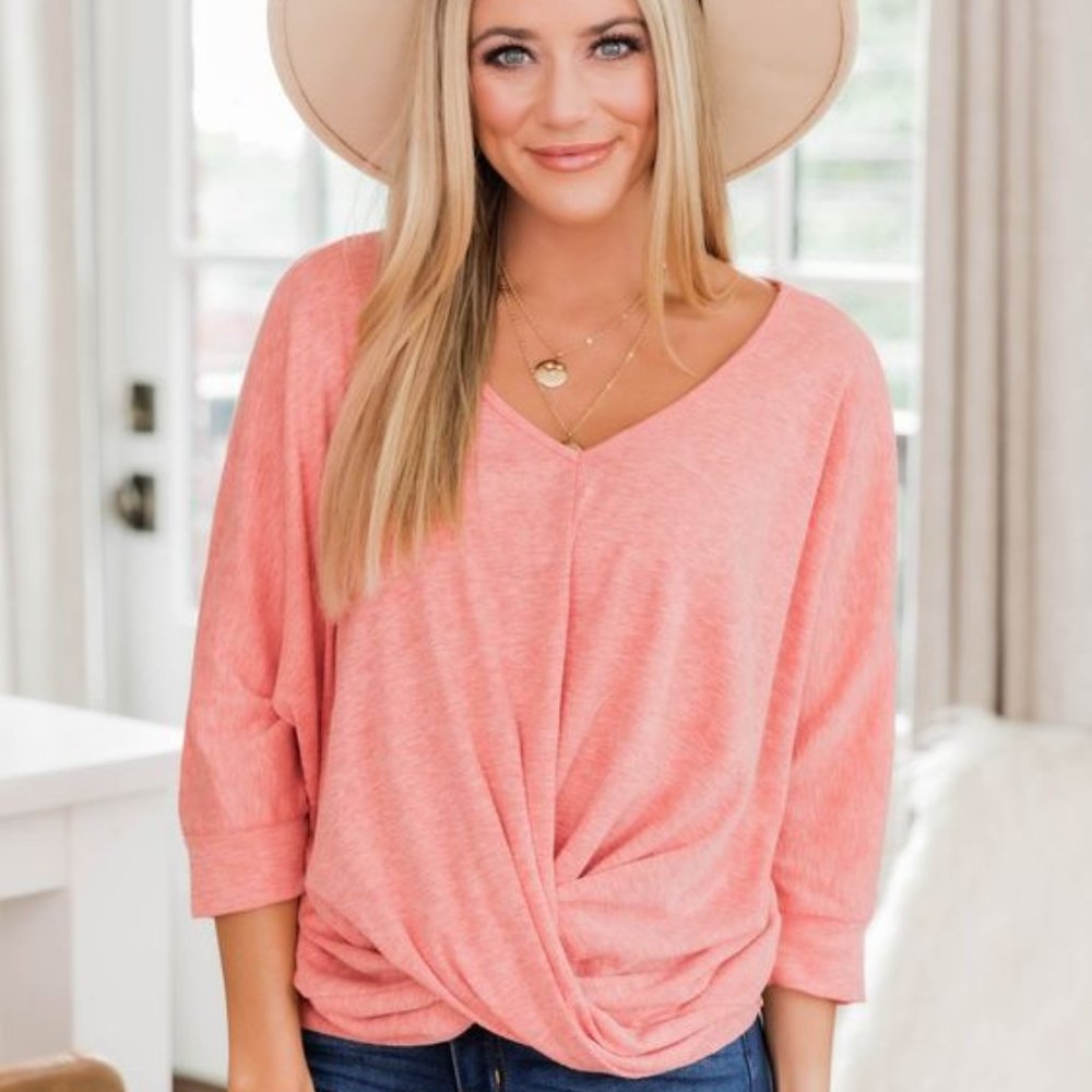 Pink Lily Breathtaking Views Knit Top Coral